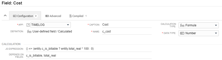 Cost configuration