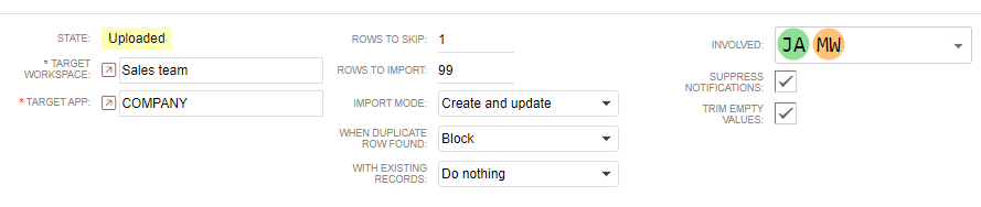 Data import form